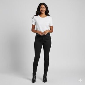 Seven7 TummyLess High Rise Skinny Jeans Womens 6 Black Denim Stylish Comfortable